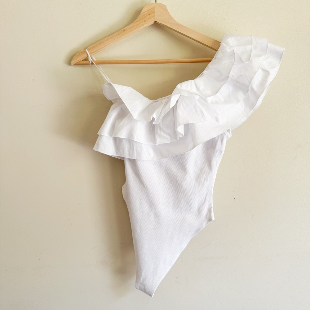 Zara White Ruffled Bodysuit Size Small - Picture 7 of 9